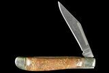 Pocketknife With Fossil Dinosaur Bone (Gembone) Inlays #136582-1